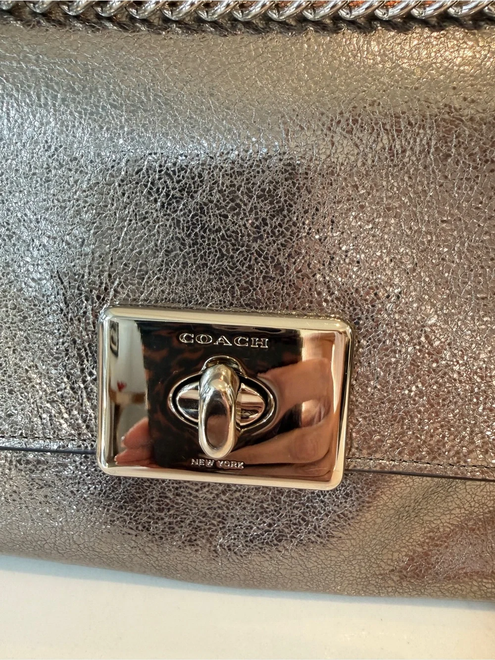 Coach Metallic Silver Chain Strap Crossbody Bag